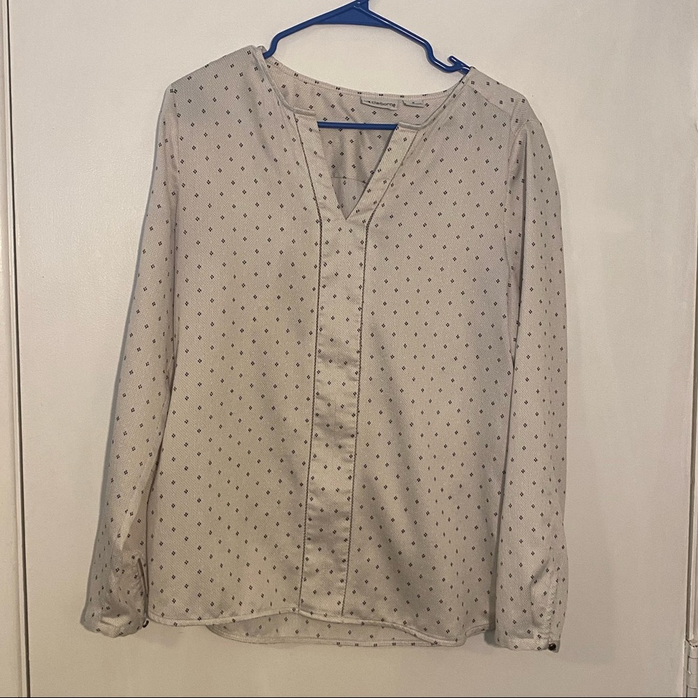 Liz Claiborne medium cream black print blouse shirt long sleeve work office